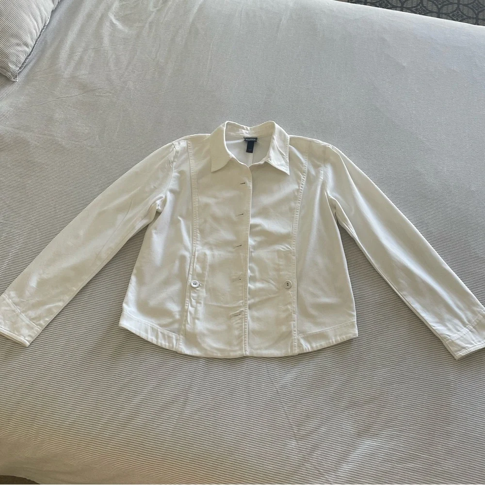Eileen Fisher White Organic Cotton Canvas Jacket Blazer S EUC - Picture 3 of 16